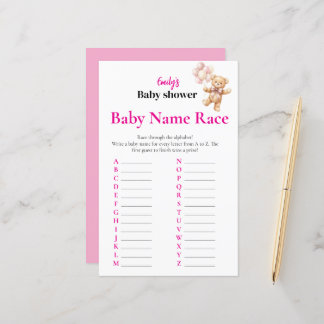 Pink Teddy Bear Baby Shower Baby Name Race Game