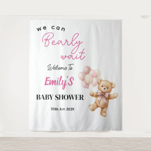 Pink Teddy Bear Baby Shower Backdrop Tapestry