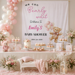 Pink Teddy Bear Baby Shower Backdrop Tapestry