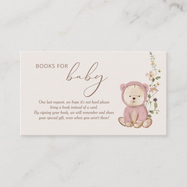 Pink Teddy Bear Baby Shower Books for Baby Enclosure Card (Front)