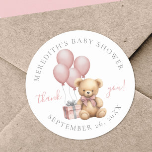 Pink Teddy Bear Baby Shower Classic Round Sticker
