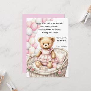 Pink Teddy Bear Baby Shower Digital Download Invitation
