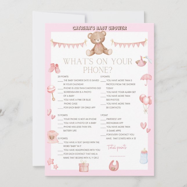Pink Teddy Bear Baby Shower - Editable Name, 5x7 Invitation (Front)