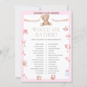 Pink Teddy Bear Baby Shower - Editable Name, 5x7 Invitation