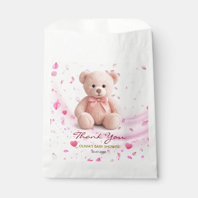 Pink Teddy Bear Baby Shower Favour Bag – Thank You (Front)