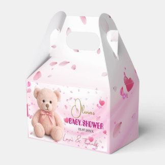 Pink Teddy Bear Baby Shower Favour Box- Editable Box