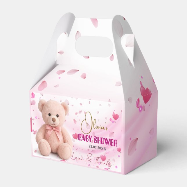 Pink Teddy Bear Baby Shower Favour Box- Editable Favour Box (Front Side)