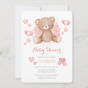 Pink Teddy Bear Baby Shower Invitation
