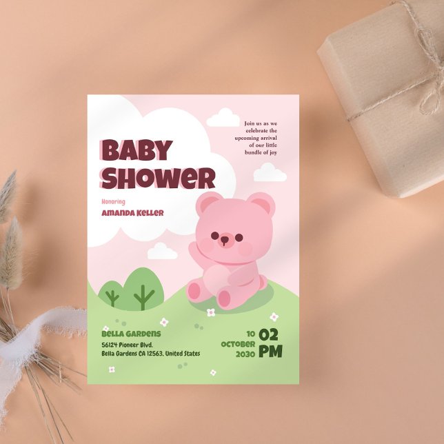 Pink Teddy Bear Baby Shower Invitation (Creator Uploaded)