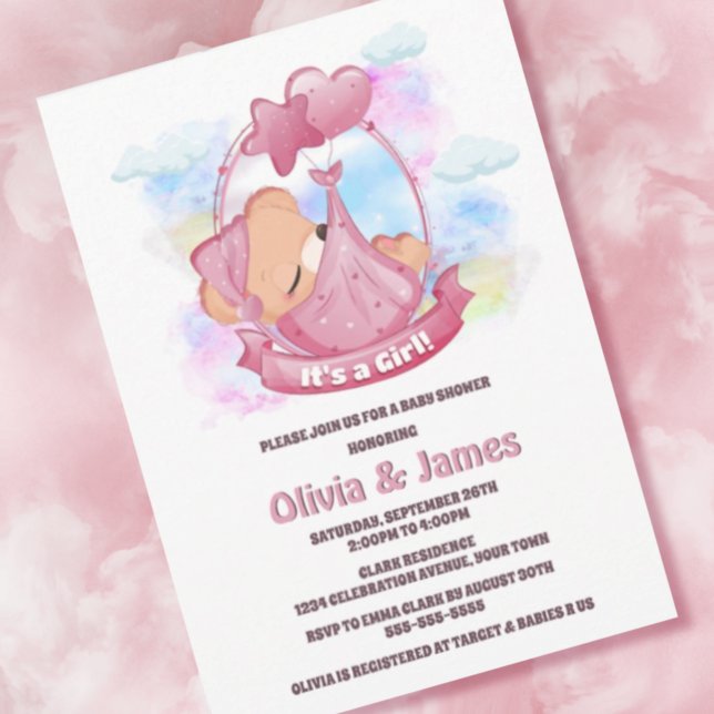 Pink Teddy Bear Baby Shower Invitation (Creator Uploaded)