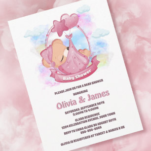 Pink Teddy Bear Baby Shower Invitation