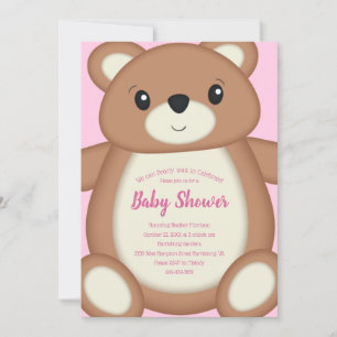Pink Teddy Bear Baby Shower Invitation