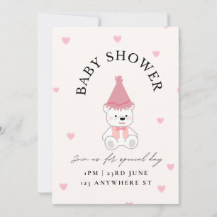 Pink Teddy Bear Baby Shower Invitation card