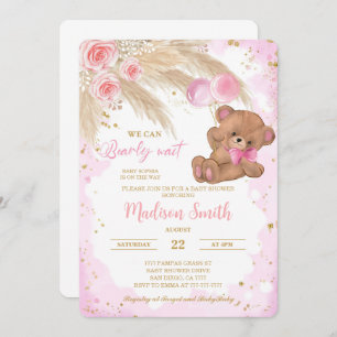 Pink Teddy Bear Baby Shower Invite