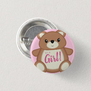 Pink Teddy Bear Baby Shower-It's a Girl 3 Cm Round Badge