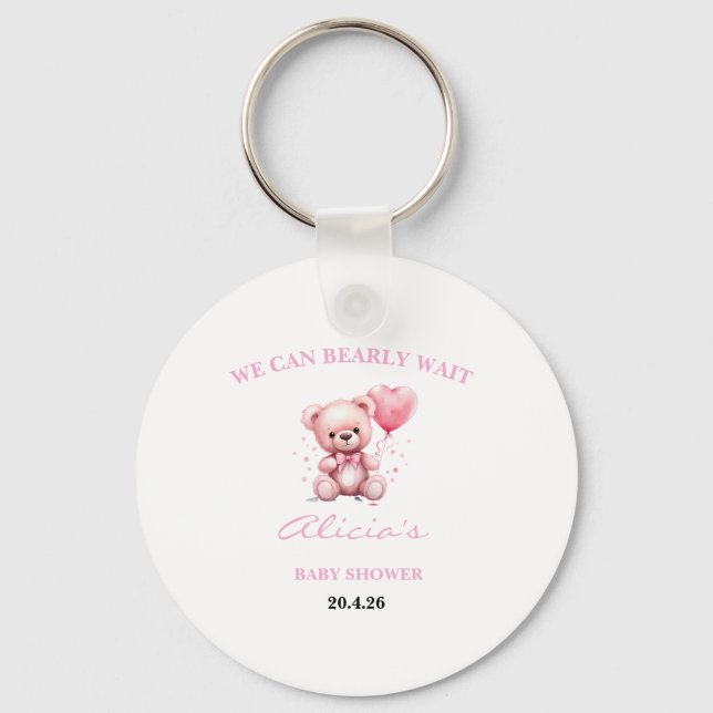 Pink Teddy Bear Baby Shower Key Ring (Front)