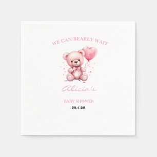 Pink Teddy Bear Baby Shower Napkin