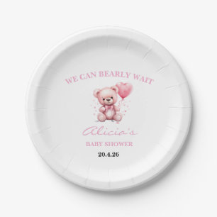 Pink Teddy Bear Baby Shower Paper Plate