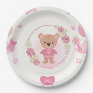 Pink Teddy Bear Baby Shower Plate