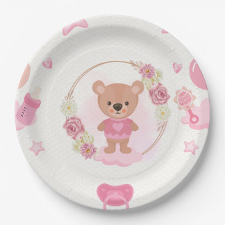 Pink Teddy Bear Baby Shower Plate