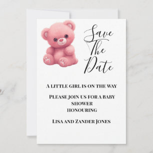 Pink Teddy Bear Baby Shower Save The Date  Invitation