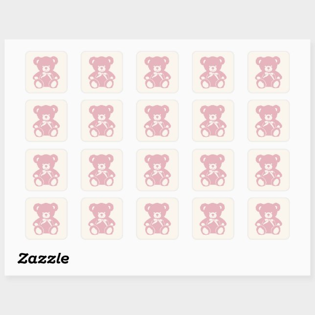 pink teddy bear baby shower  square sticker (Sheet)