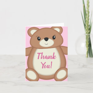 Pink Teddy Bear Baby Shower Thank You Card