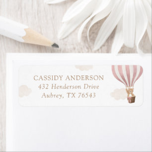 Pink Teddy Bear Balloon Baby Shower Return Address Label