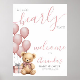 Pink Teddy Bear Balloon Baby Shower Welcome Poster