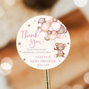 Pink Teddy Bear Balloon Bearly Wait Baby Shower  Classic Round Sticker