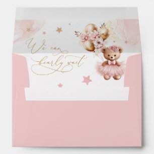 Pink Teddy Bear Balloon Bearly Wait Baby Shower Envelope