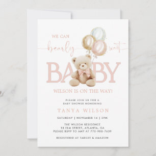 Pink Teddy Bear Balloons Baby Shower Invitation