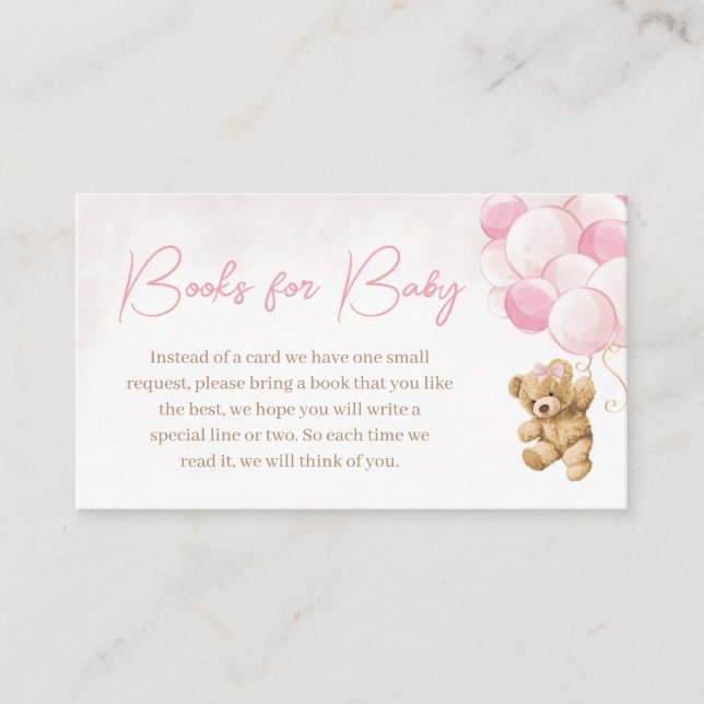 Pink Teddy Bear Balloons Books for Baby  Enclosure Card (Front)