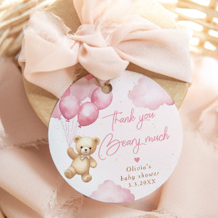 Pink teddy bear balloons Thank you beary much Favour Tags