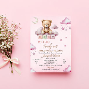 Pink Teddy Bear Bearly Wait Baby Shower Invitation