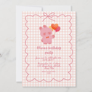 Pink Teddy Bear Birthday Card with Balloons