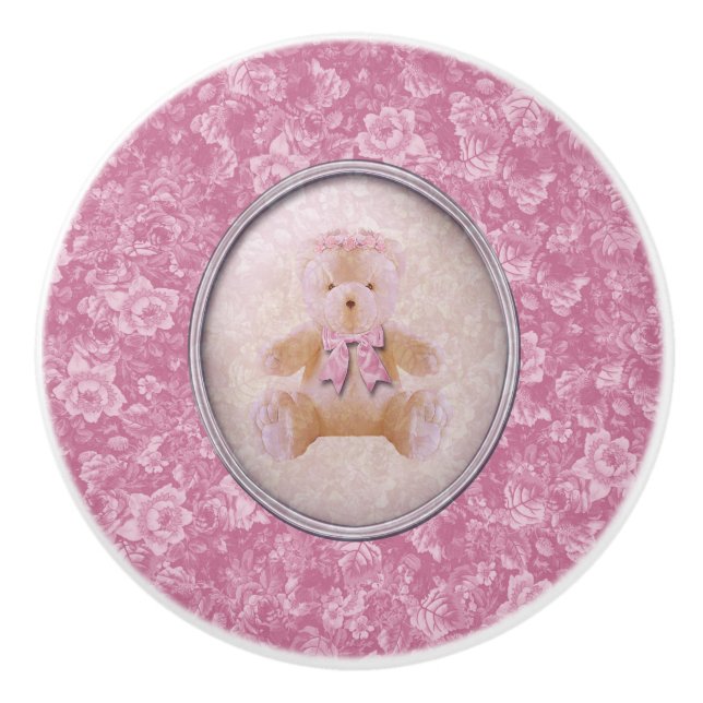 Pink Teddy Bear Ceramic Knob (Front)