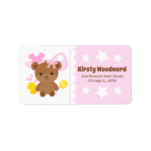 Pink Teddy Bear Clothes Baby Shower Label