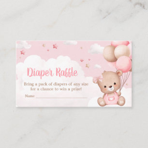 Pink Teddy Bear Clouds Baby Shower Diaper Raffle Enclosure Card