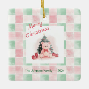 Pink Teddy Bear Cute Christmas Ceramic Ornament
