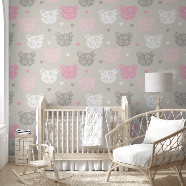 Pink Teddy Bear Ears Lacy Wall Covering  (Kids)