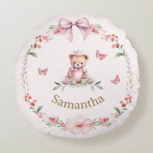 Pink Teddy Bear Fantasies Round Cushion