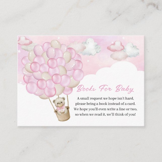 Pink Teddy Bear Flying Balloons Books for Baby Enclosure Card (Front)