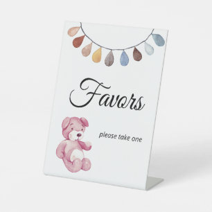 Pink Teddy Bear Girl Baby Shower Favour Tablescape Pedestal Sign