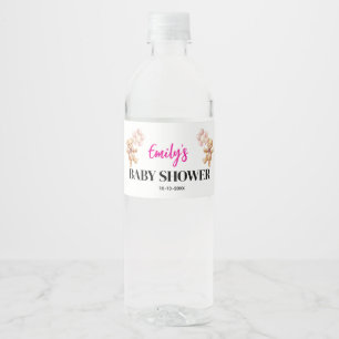 Pink Teddy Bear Girl Baby Shower Water Bottle Label