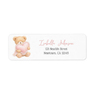 Pink Teddy Bear Girl Custom Return Address Label