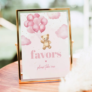 Pink teddy bear girl shower Favours sign