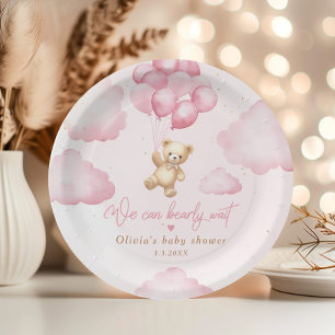 Pink teddy bear girl shower we can bearly wait paper plate