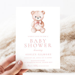 Pink Teddy Bear Girls Baby Shower Invitation