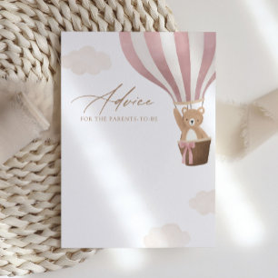 Pink Teddy Bear Hot Air Balloon Baby Shower Advice Invitation